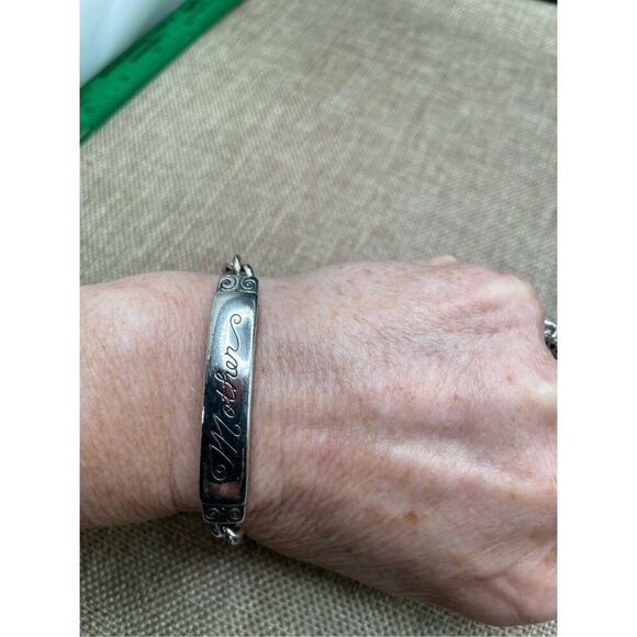 Brighton Women’s ID Bracelet Silver Plated Etched Mother Engraved Bar Link 7.5” - Picture 4 of 11